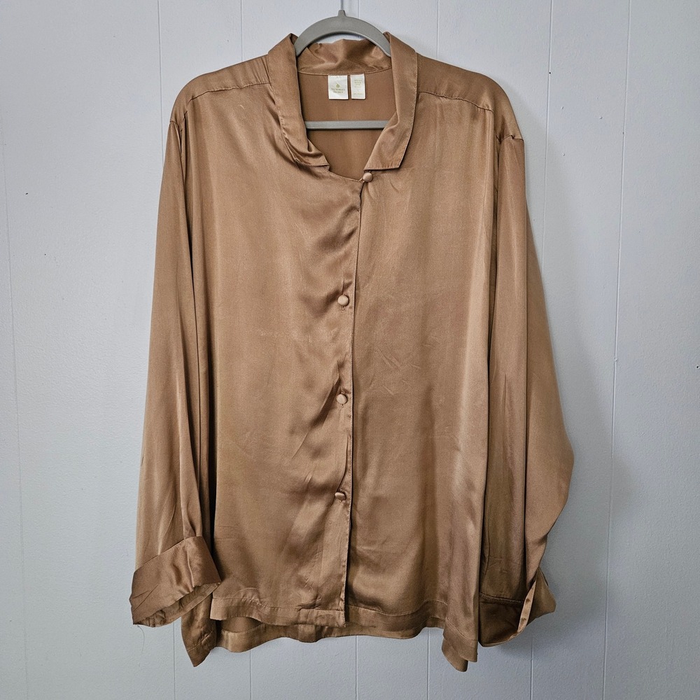 Victoria's Secret Silk-Look Button-Down Shirt in Taupe